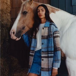 Aritzia Blue and Brown Plaid Jacket